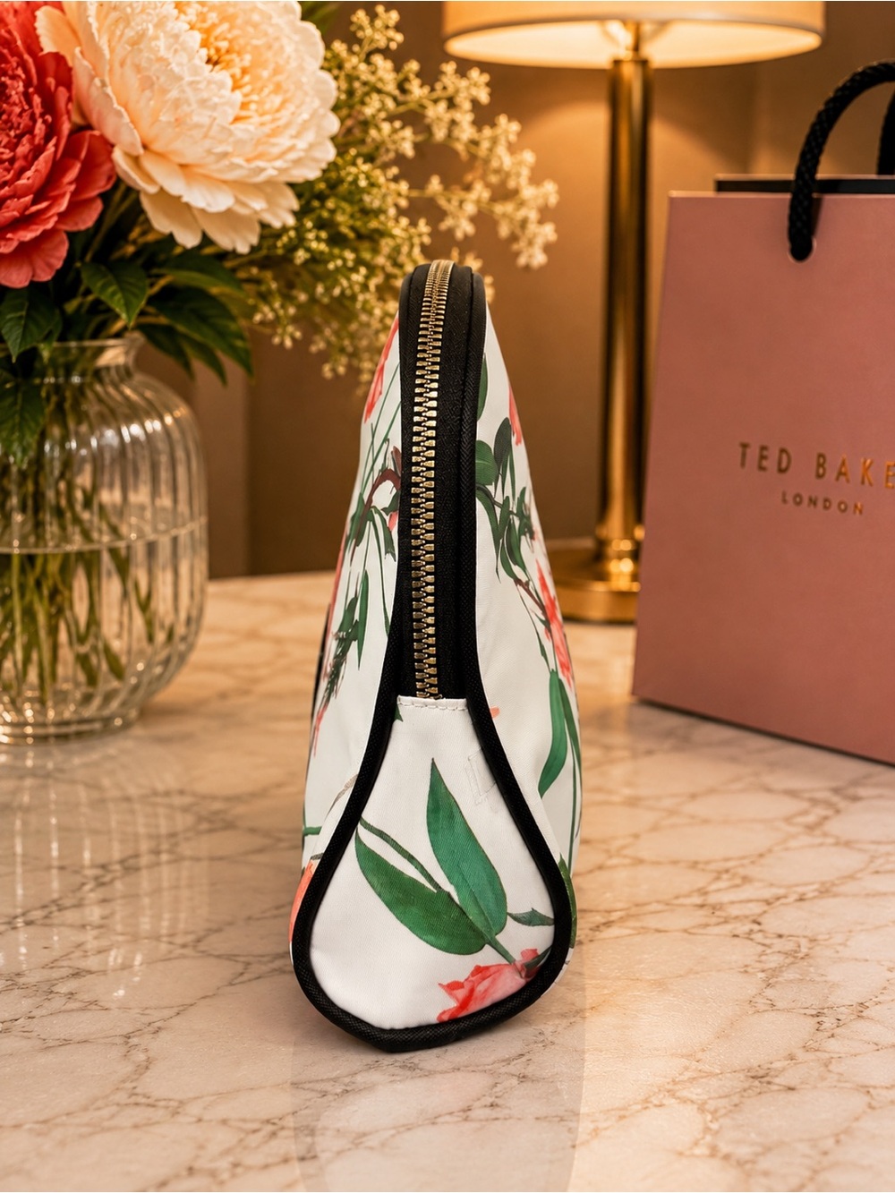 Ted Baker London Floral Cosmetic Bag in White, Green, Red - Picture 4 of 5